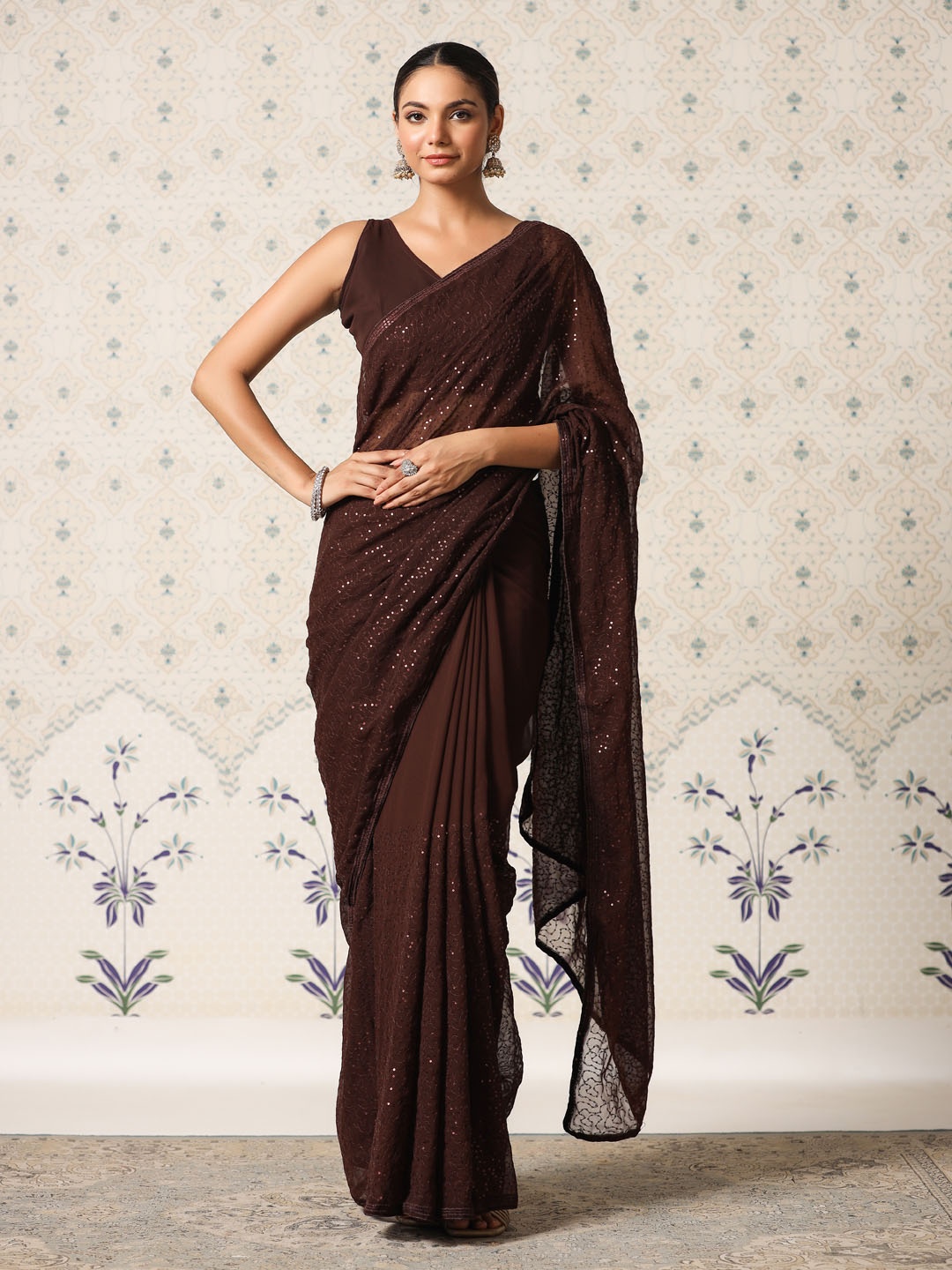 

Ode by House of Pataudi Sequinned Embellished Saree, Brown