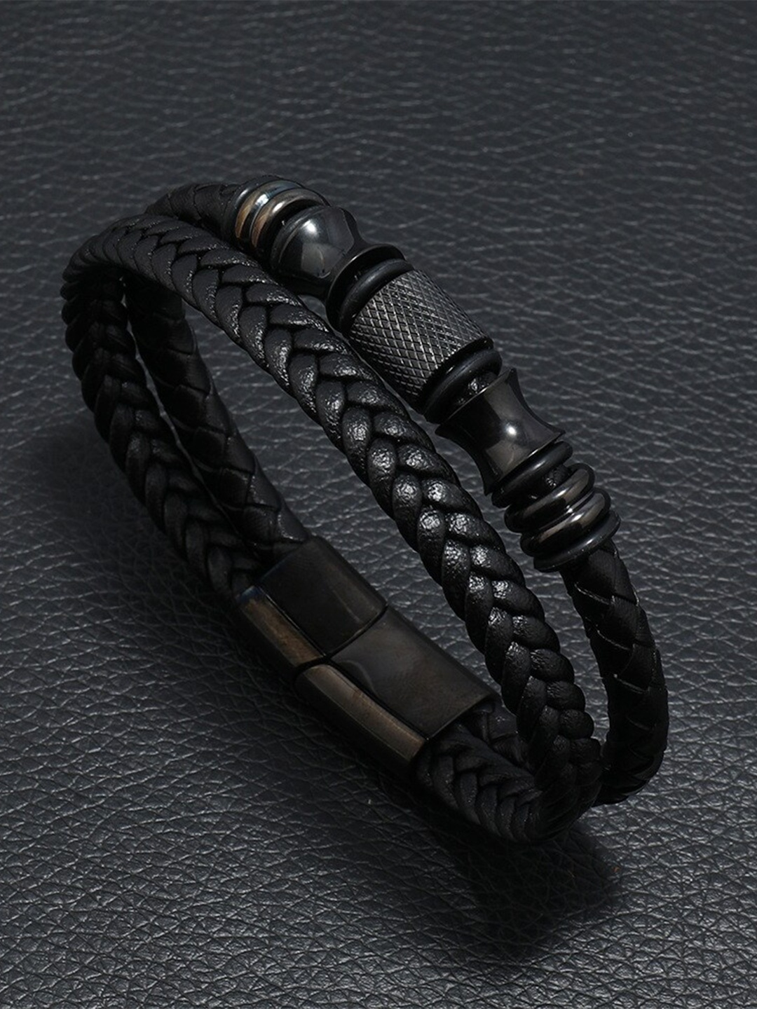 

MYKI Men Leather Multistrand Bracelet, Black