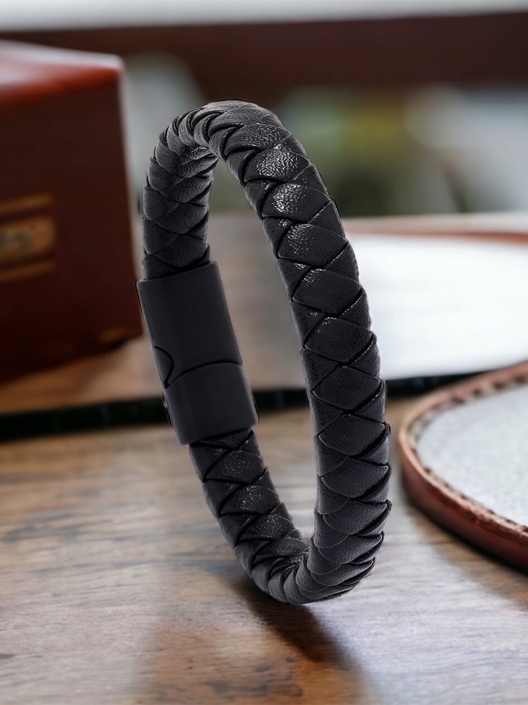 

MYKI Men Leather Wraparound Bracelet, Black