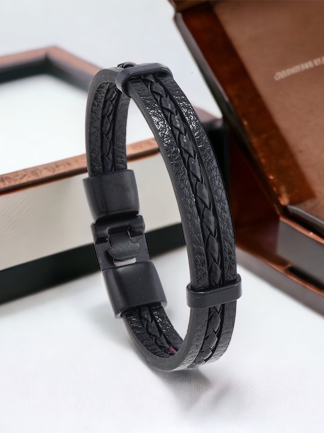 

MYKI Men Leather Wraparound Bracelet, Black