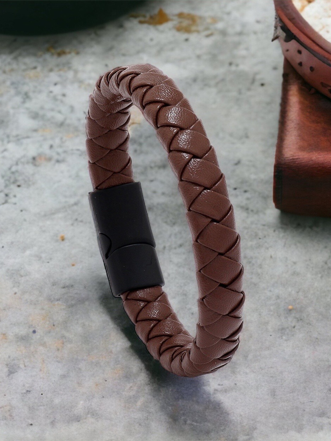 

MYKI Men Leather Wraparound Bracelet, Brown