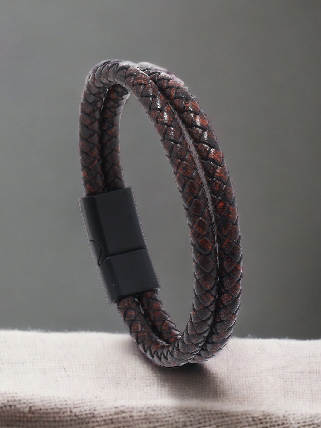 

MYKI Men Leather Wraparound Bracelet, Brown