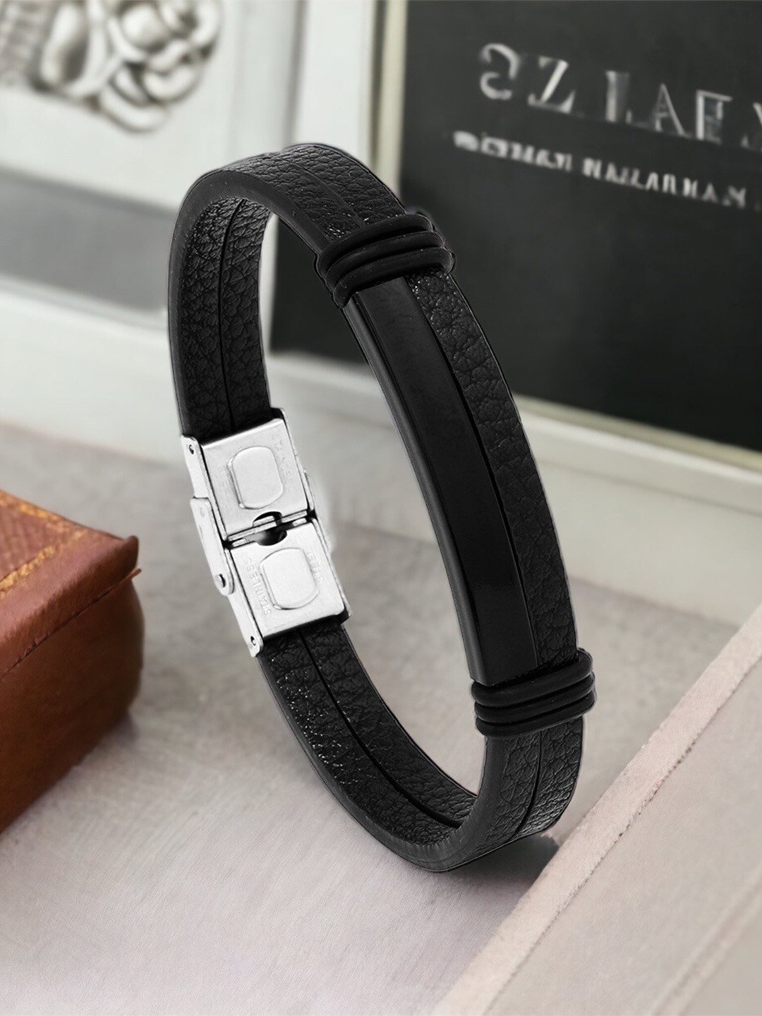 

MYKI Men Leather Wraparound Bracelet, Black