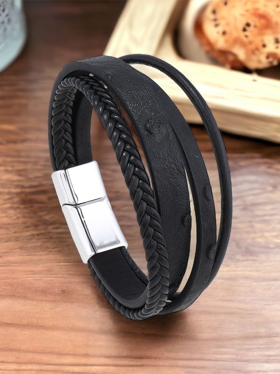 

MYKI Men Leather Multistrand Bracelet, Black
