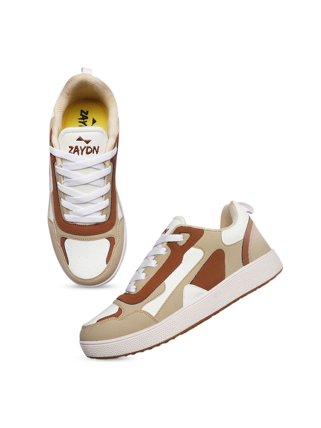 

ZAYDN Men Colourblocked Memory Foam Sneakers, Beige