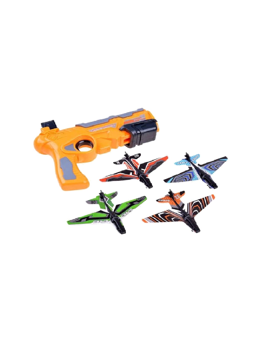 

MUREN Unisex Kids Cardboard Aircrafts Shooter Gun Toy With Flying Glider 4 Planes, Orange