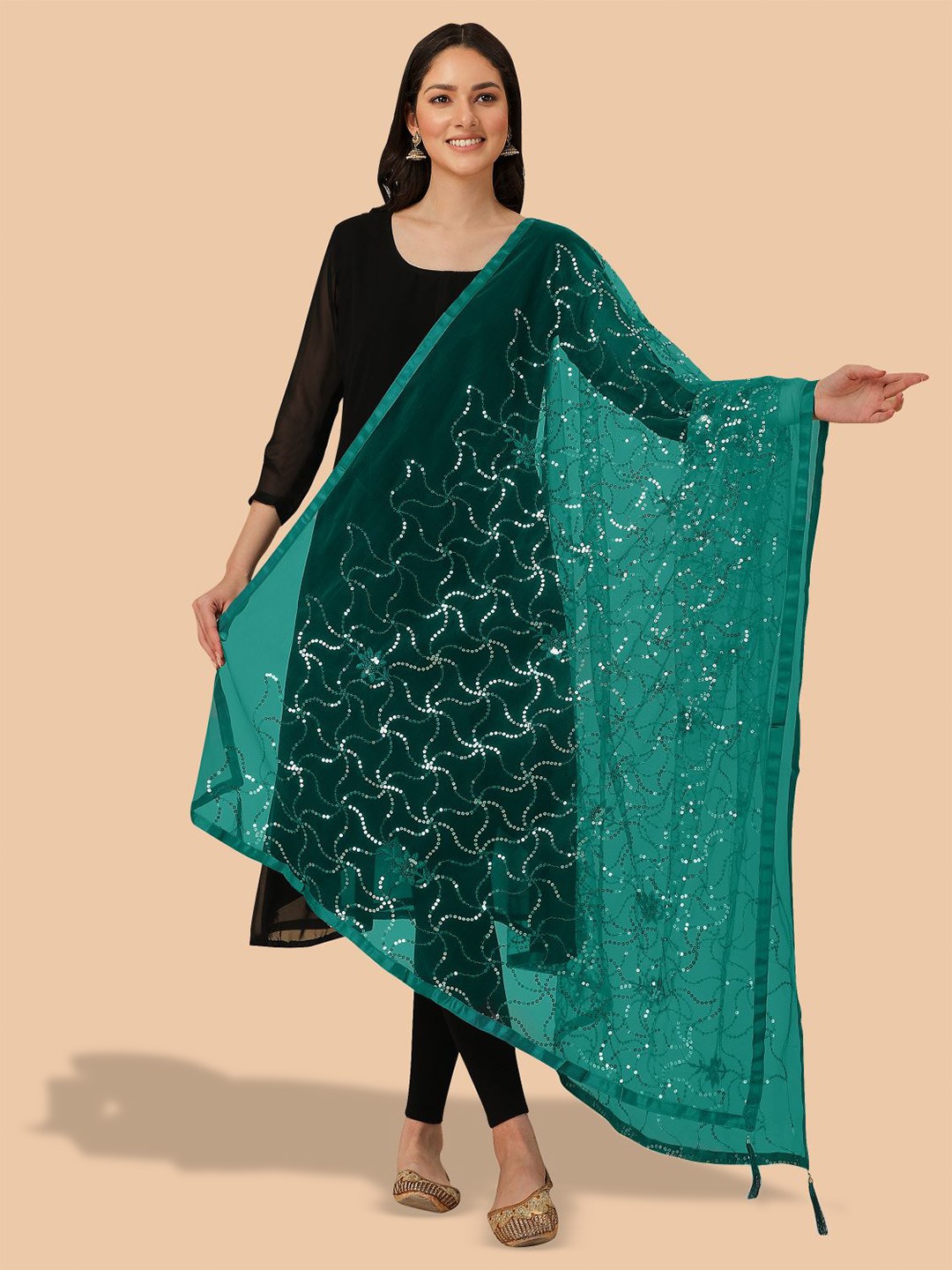 

Dori Embroidered Dupatta With Sequinned, Teal