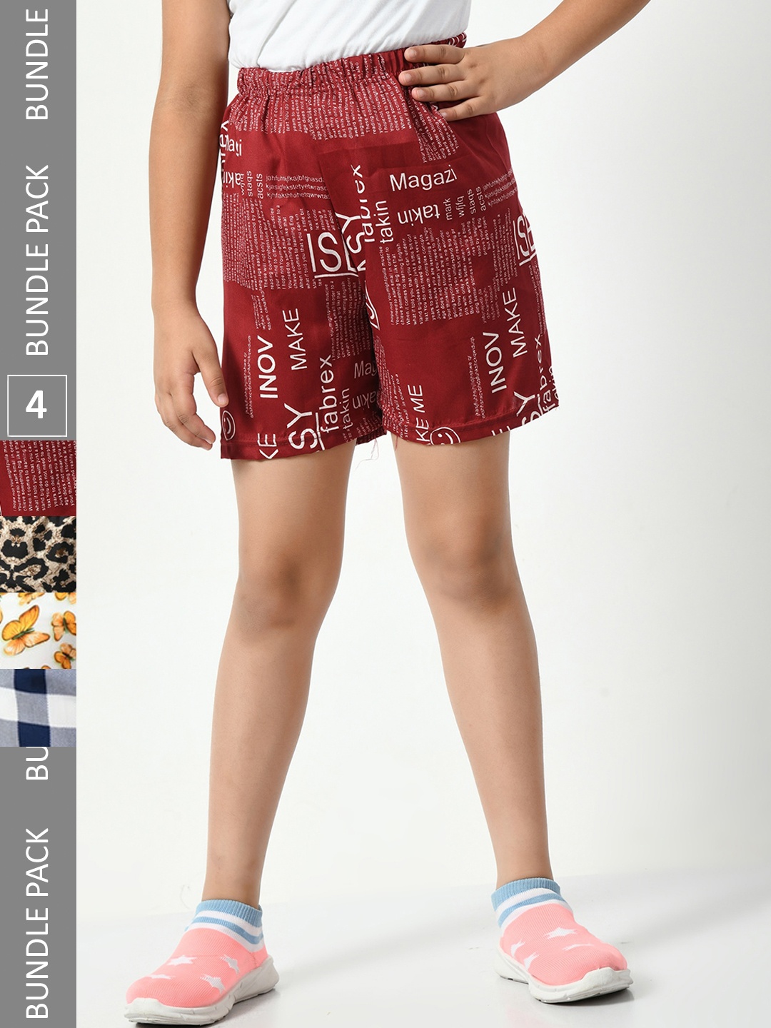 

BAESD Girls Pack Of 4 Typography Printed High-Rise Shorts, Maroon