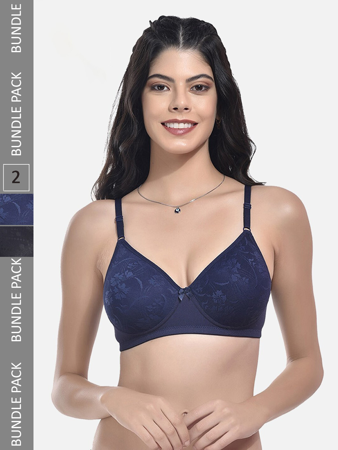 

StyFun Pack Of 2 Self-Design Full Coverage Lightly Padded All Day Comfort Bra, Blue