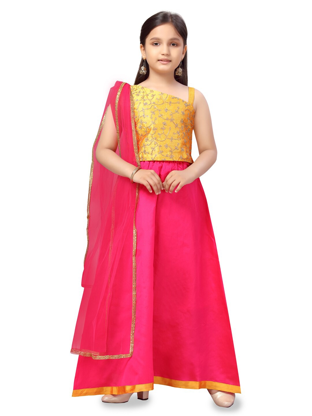 

BAESD Girls Embroidered Ready to Wear Lehenga & Blouse With Dupatta, Yellow