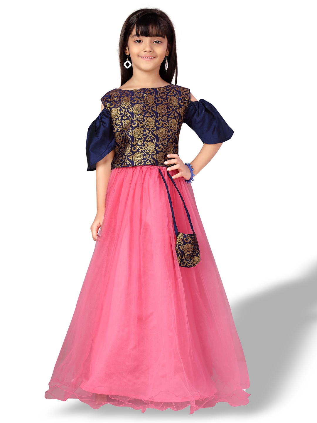 

BAESD Girls Ethnic Motifs Embroidered Silk Lehenga & Blouse, Navy blue