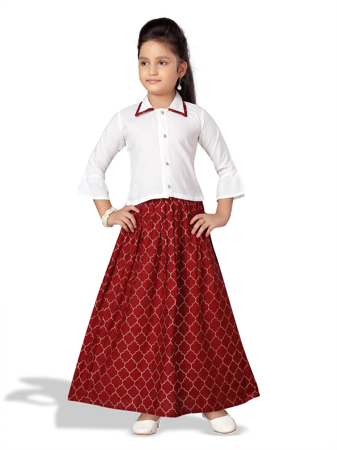 

BAESD Girls Ready to Wear Cotton Lehenga & Blouse, White