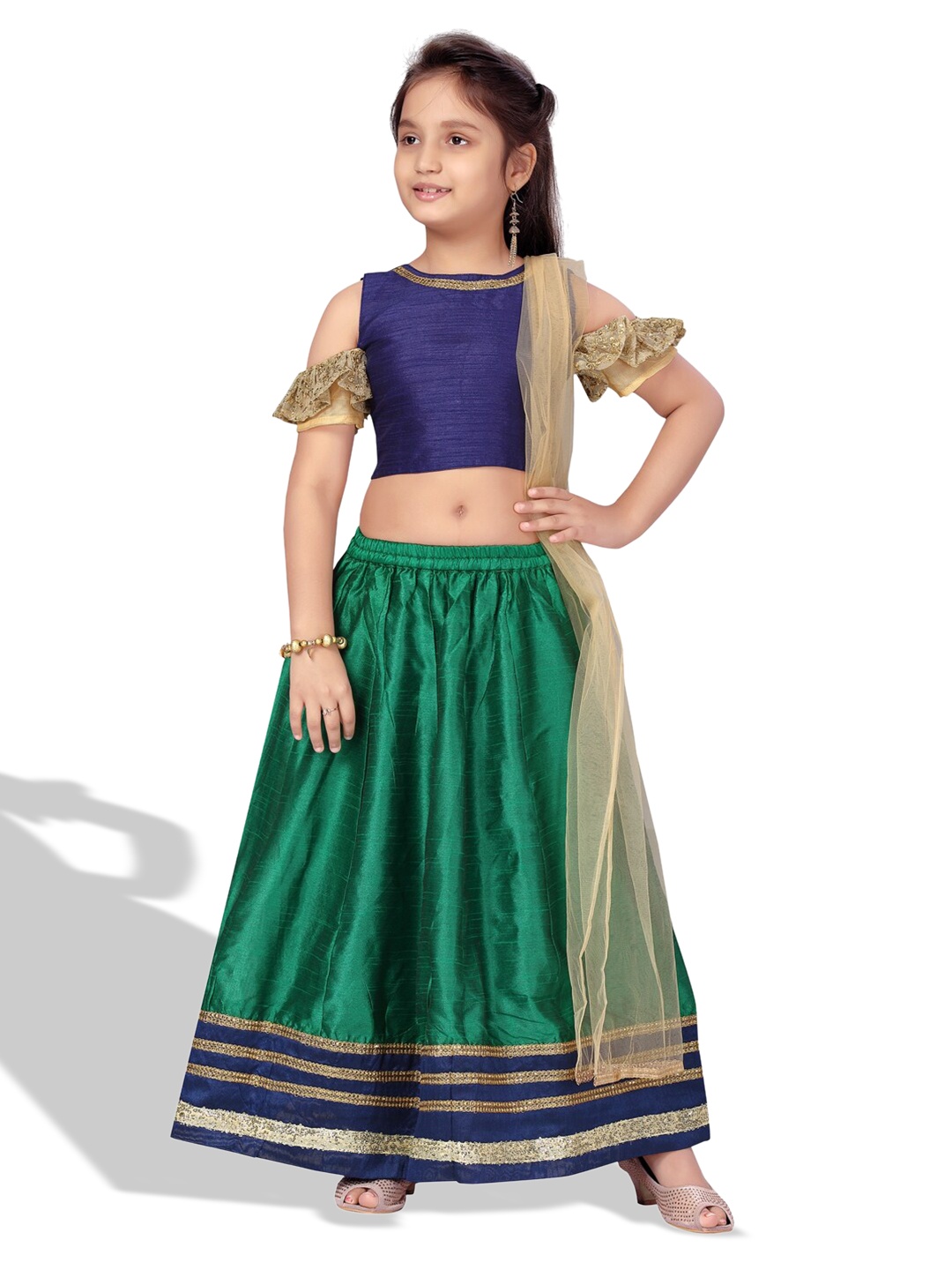 

BAESD Girls Silk Ready To Wear Lehenga & Blouse With Dupatta, Navy blue