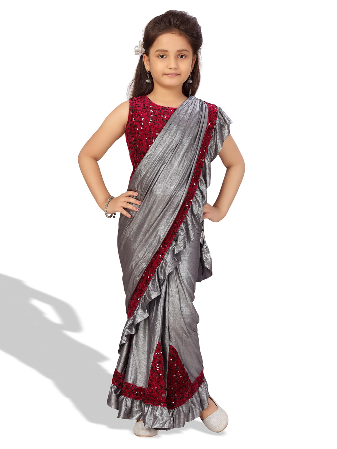 

BAESD Girls Silk Embellished Ready To Wear Lehenga Choli, Red