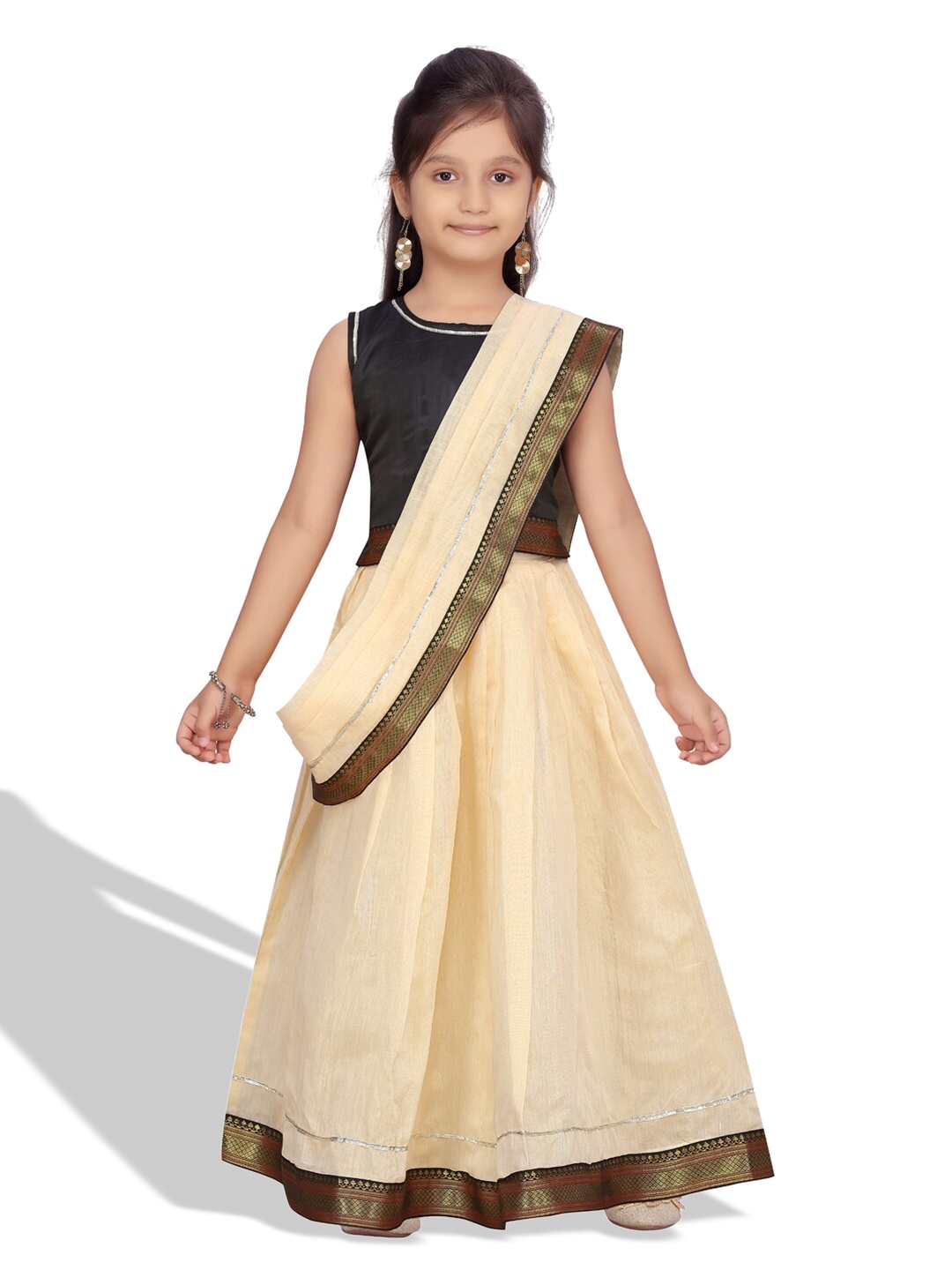 

BAESD Girls Silk Gotta Patti Ready To Wear Lehenga & Blouse With Dupatta, Navy blue