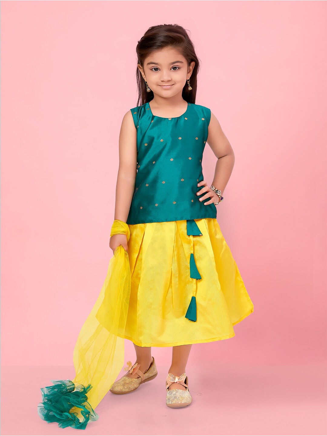 

BAESD Girls Ready to Wear Lehenga & Blouse With Dupatta, Green