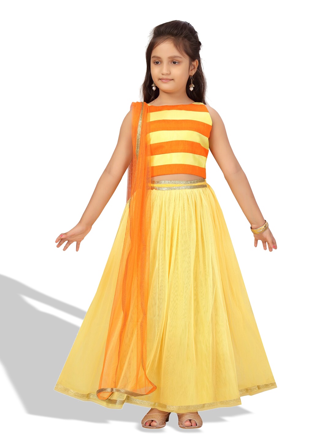 

BAESD Girls Printed Ready to Wear Lehenga & Blouse With Dupatta, Yellow