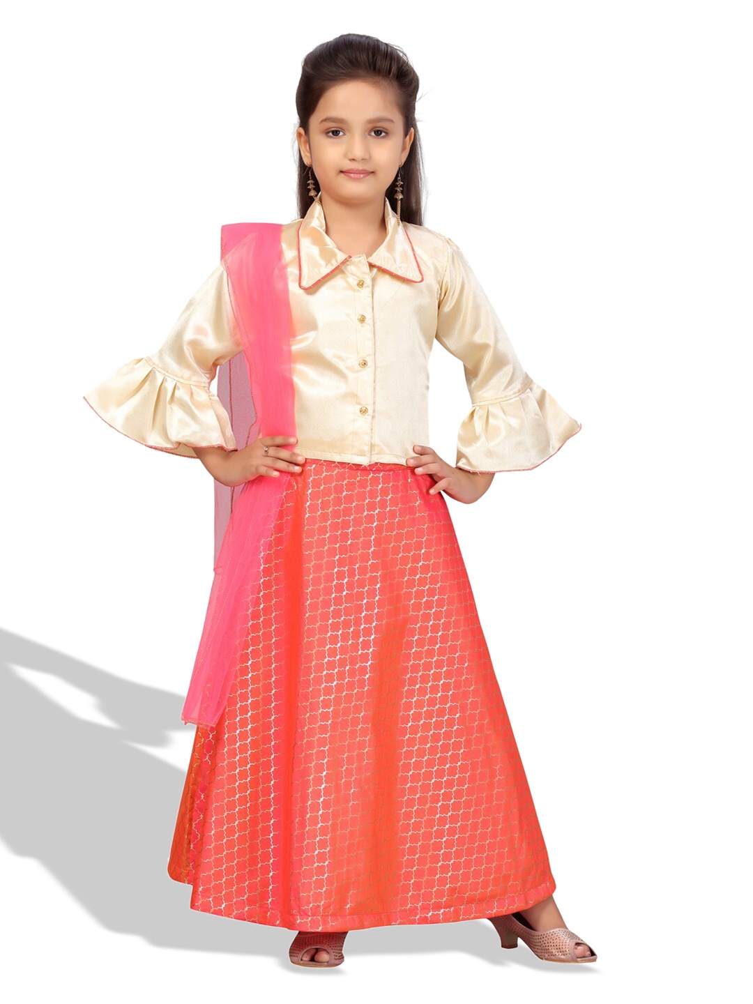 

BAESD Girls Ready to Wear Silk Lehenga & Blouse With Dupatta, Beige