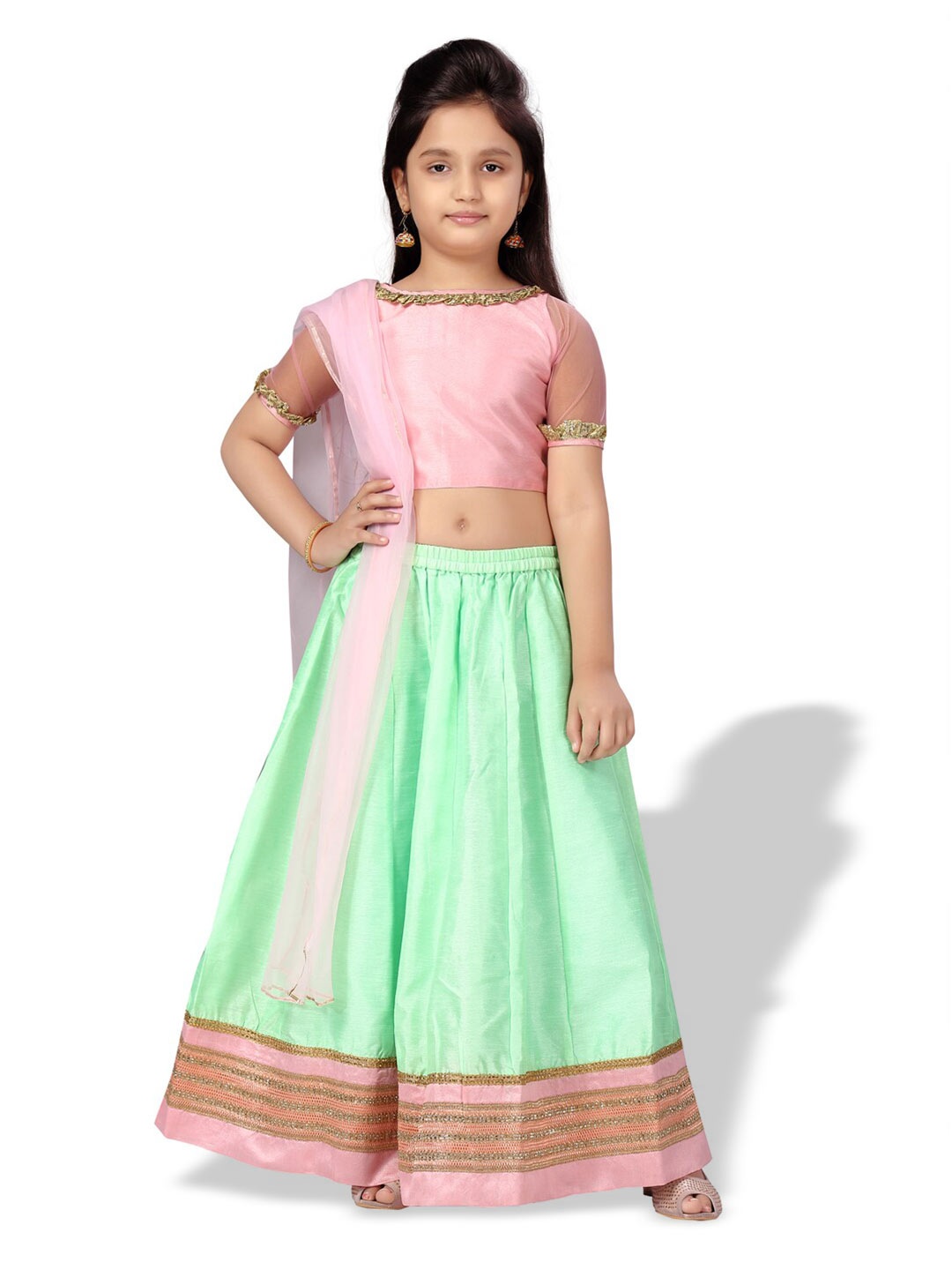 

BAESD Girls Gotta Patti Silk Ready to Wear Lehenga & Choli With Dupatta, Pink