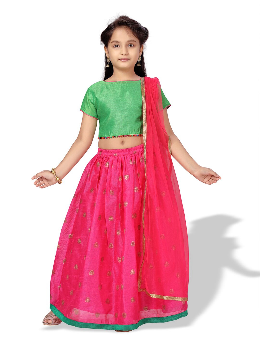 

BAESD Girls Silk Ready to Wear Lehenga & Choli With Dupatta, Green