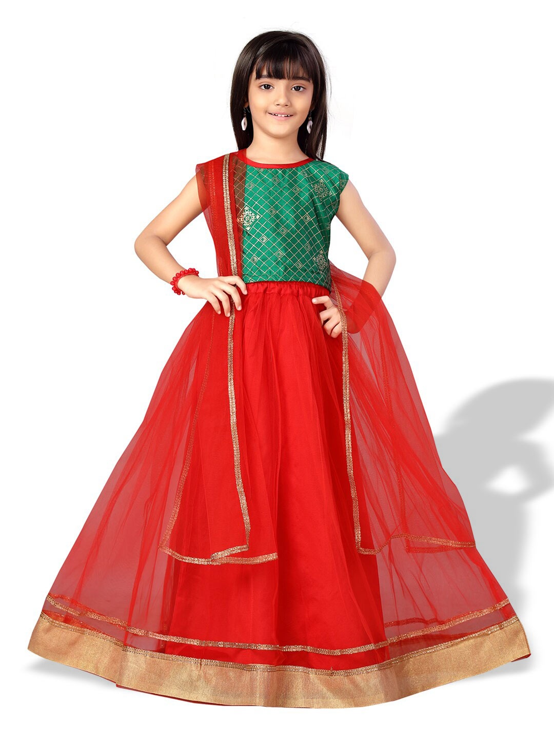 

BAESD Girls Printed Silk Ready to Wear Lehenga Choli & Dupatta, Green