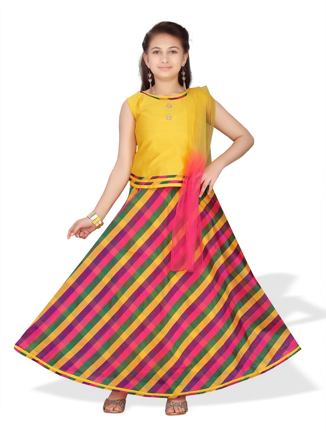 

BAESD Girls Cotton Ready to Wear Lehenga Choli & Dupatta, Yellow
