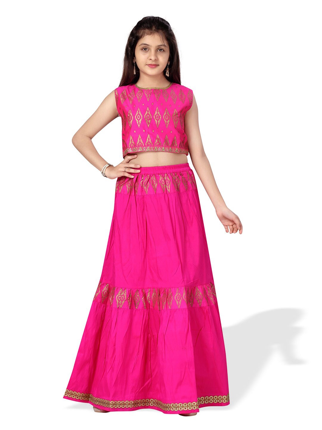 

BAESD Girls Printed Silk Ready to Wear Lehenga Choli, Pink
