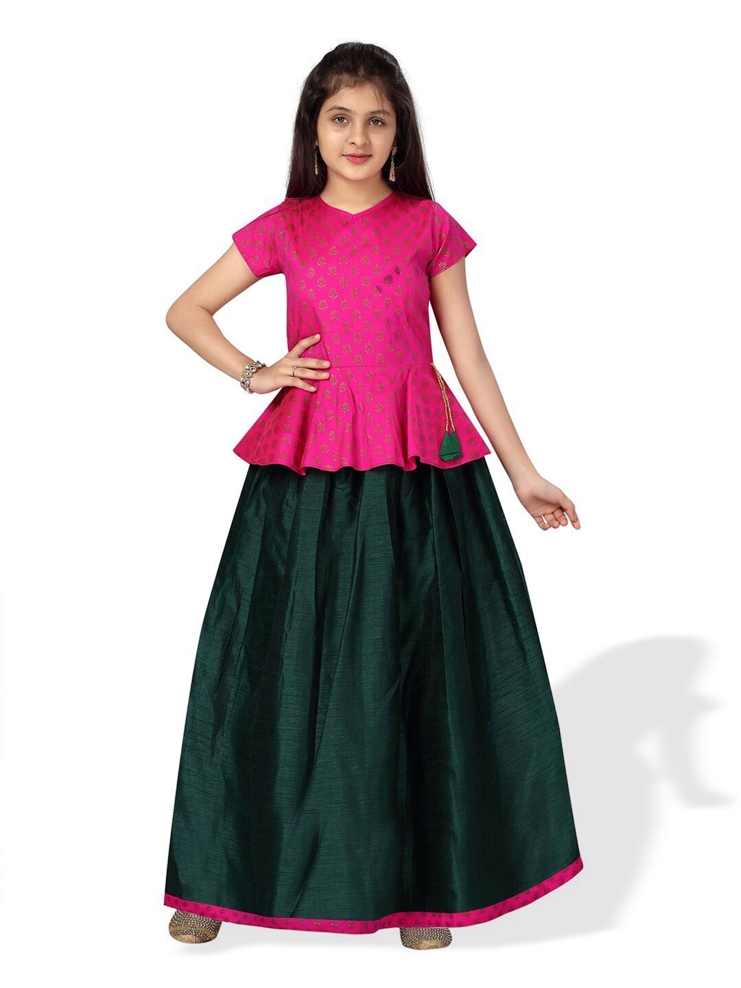 

BAESD Girls Printed Silk Ready to Wear Lehenga Choli, Pink