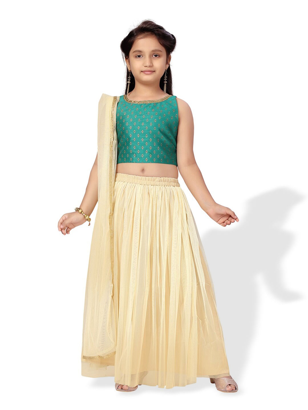 

BAESD Girls Ethnic Motifs Printed Ready to Wear Lehenga & Blouse With Dupatta, Green