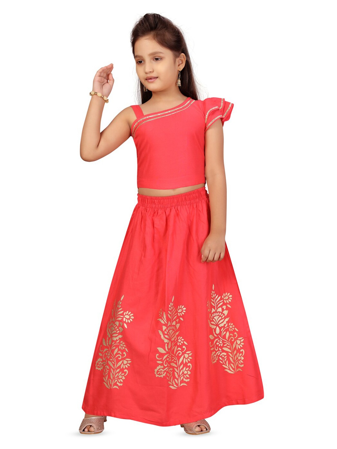 

BAESD Girls Floral Printed Lehenga Choli Set, Red