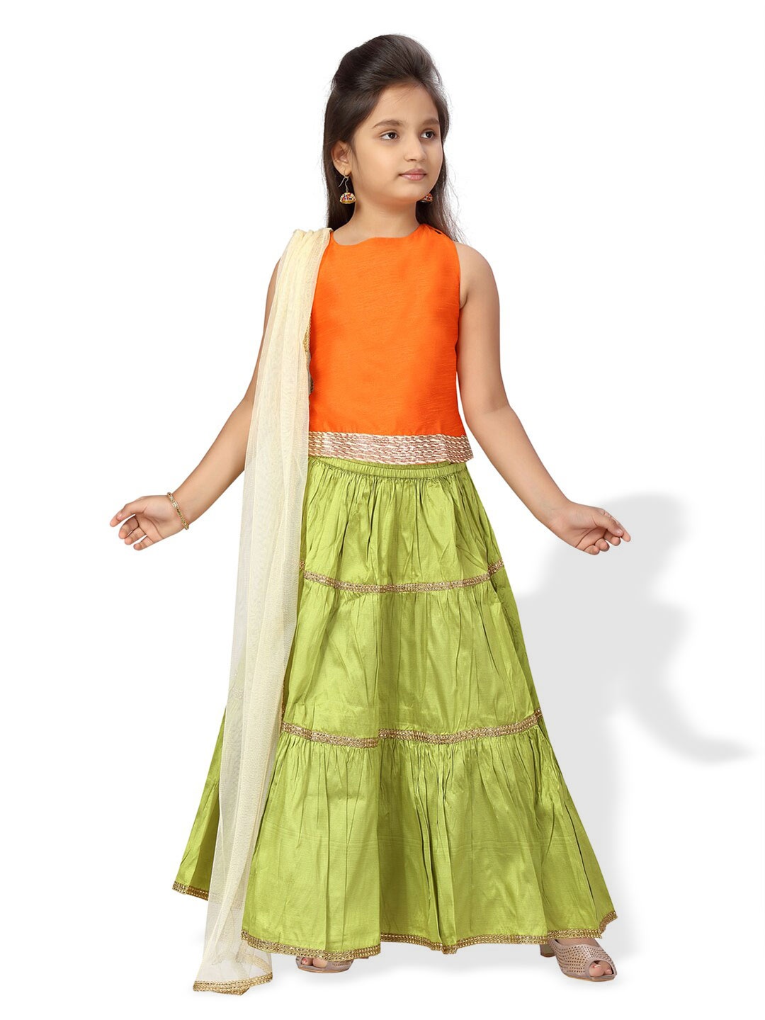 

BAESD Girls Ready To Wear Silk Lehenga & Blouse With Dupatta, Orange