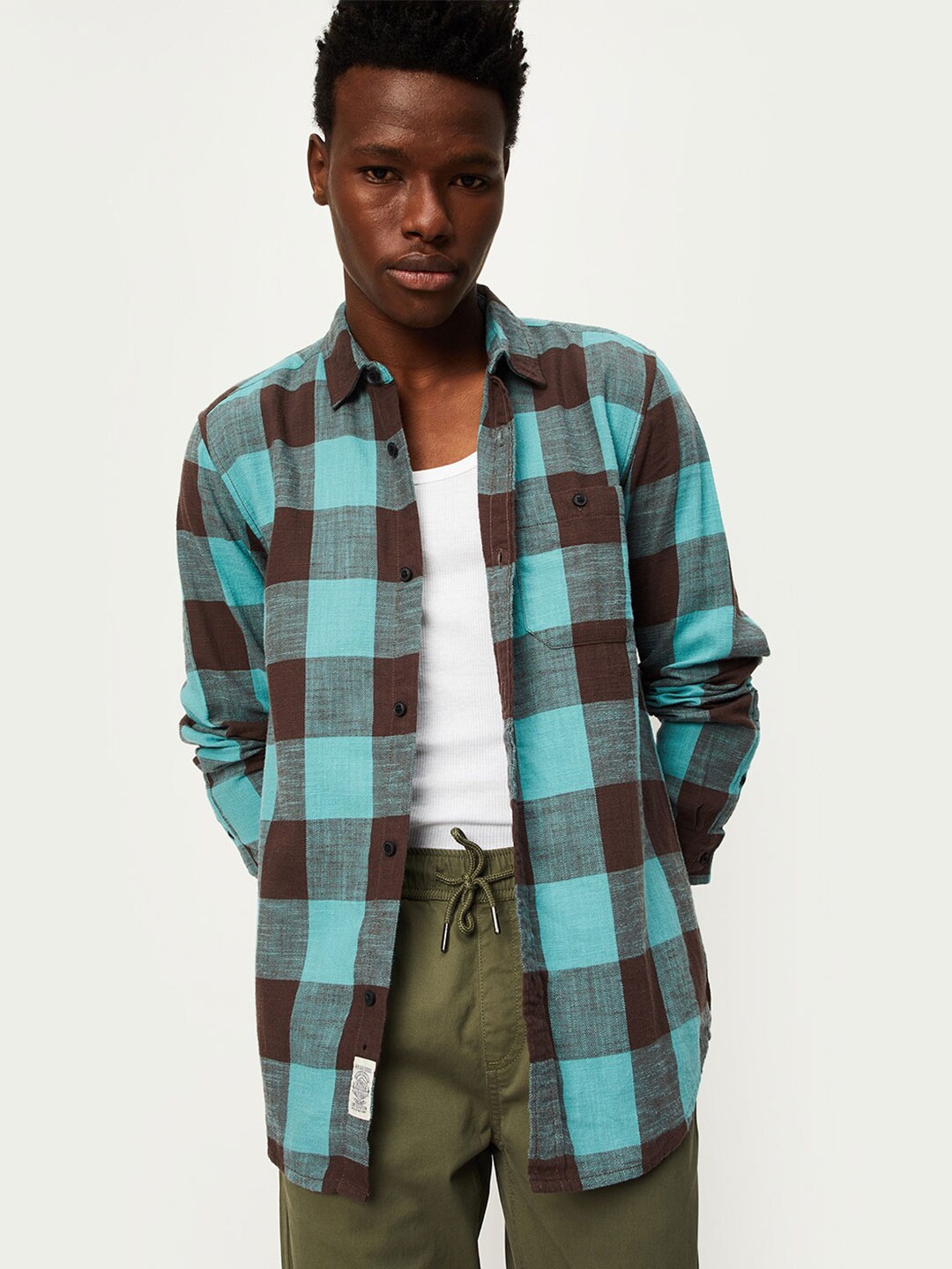 

max Tartan Checks Opaque Pure Cotton Casual Shirt, Blue