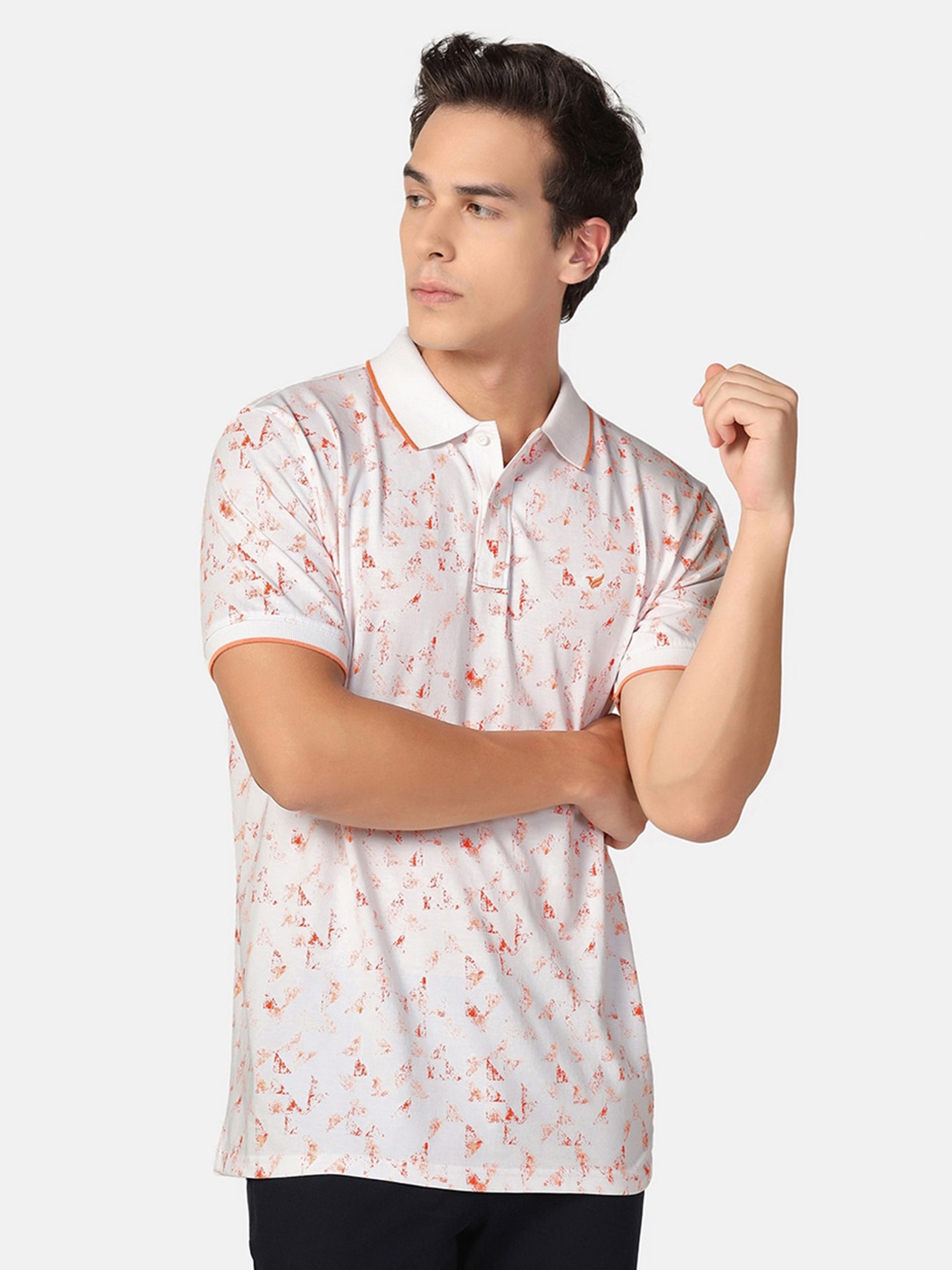 

Blackberrys Conversational Printed Polo Collar Pure Cotton Slim Fit T-shirt, Orange
