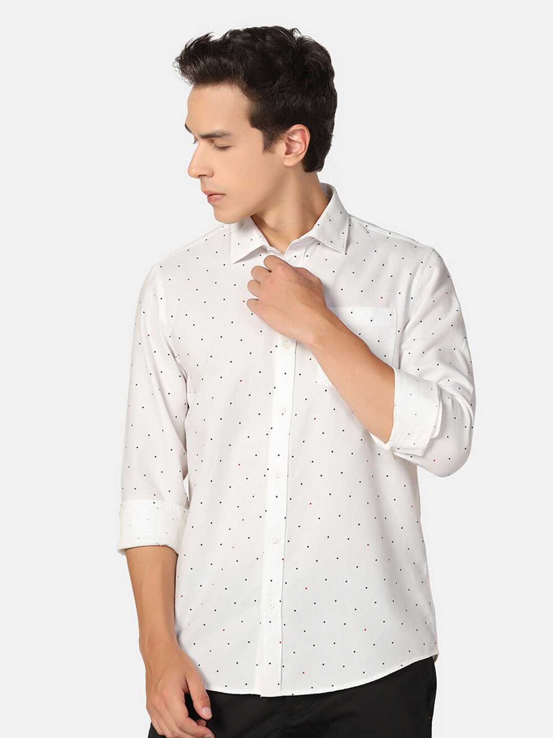 

Blackberrys India Slim Polka Dots Printed Opaque Cotton Casual Shirt, White