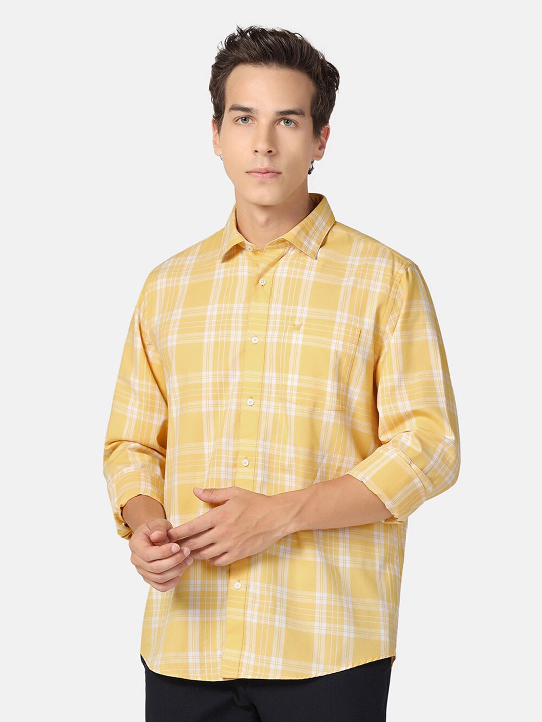 

Blackberrys India Slim Tartan Checks Opaque Cotton Casual Shirt, Yellow