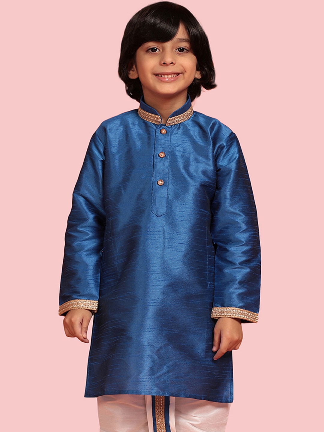 

Aj DEZInES Boys Mandarin Collar Gotta Patti Kurta, Blue