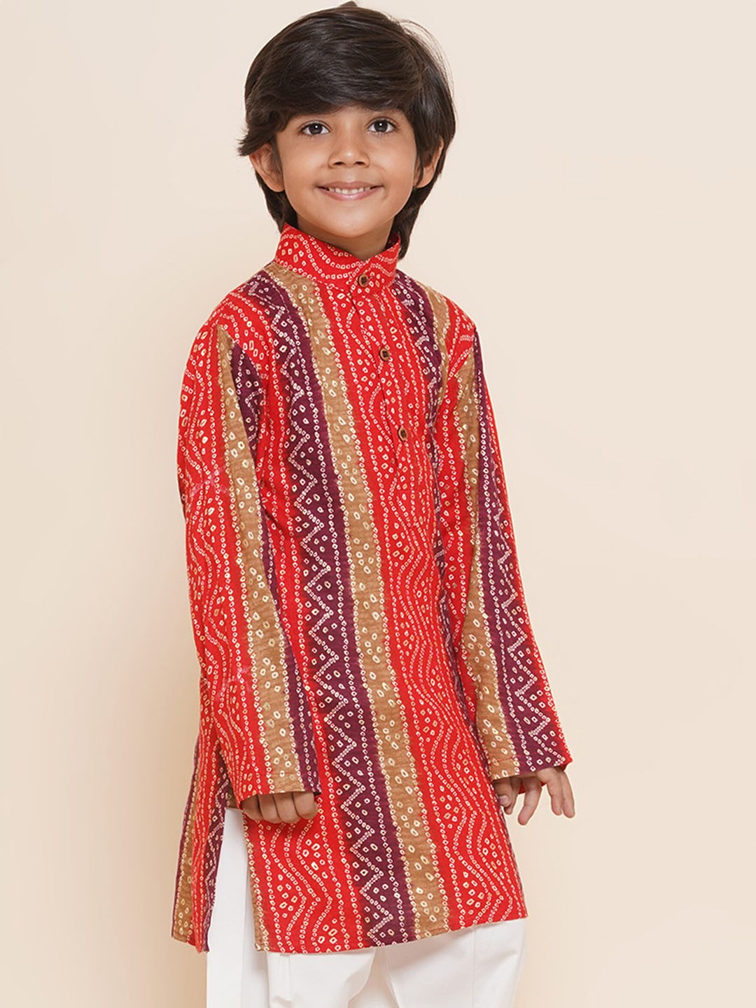 

Aj DEZInES Boys Bandhani Printed Cotton Kurta, Red