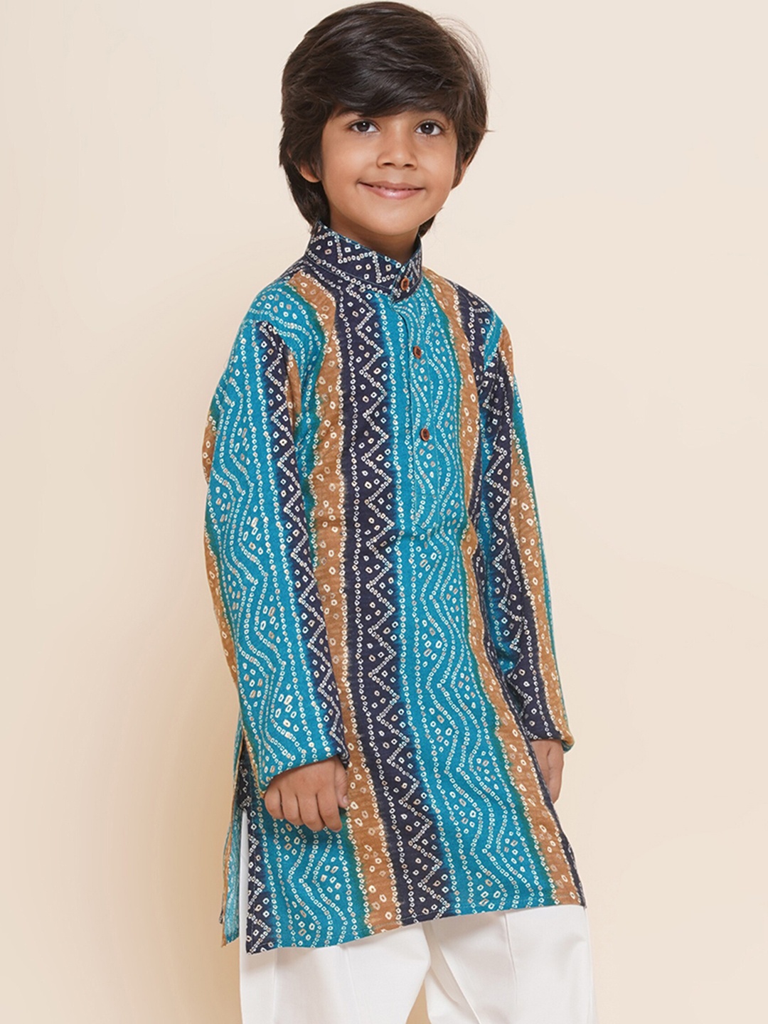 

Aj DEZInES Boys Bandhani Printed Cotton Kurta, Blue