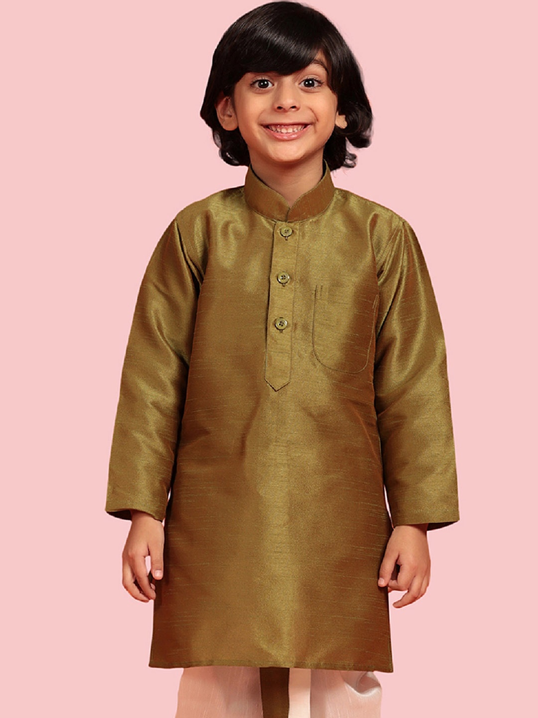 

Aj DEZInES Boys Mandarin Collar Kurta, Olive