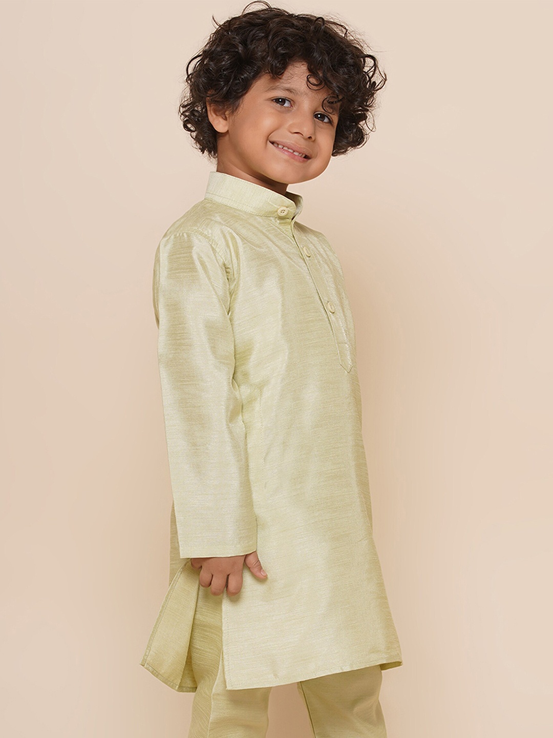 

Aj DEZInES Boys Band Collar Long Sleeves A-Line Kurta, Green