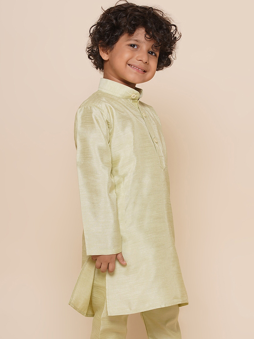 

Aj DEZInES Boys Band Collar Long Sleeves A-Line Kurta, Green