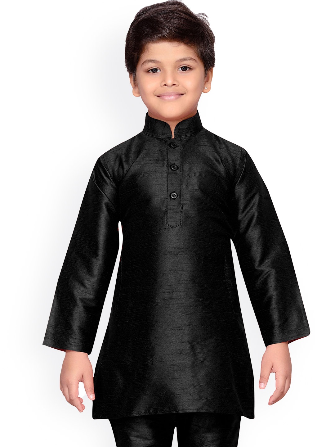 

Aj DEZInES Boys Mandarin Collar Long Sleeves A-Line Kurta, Black