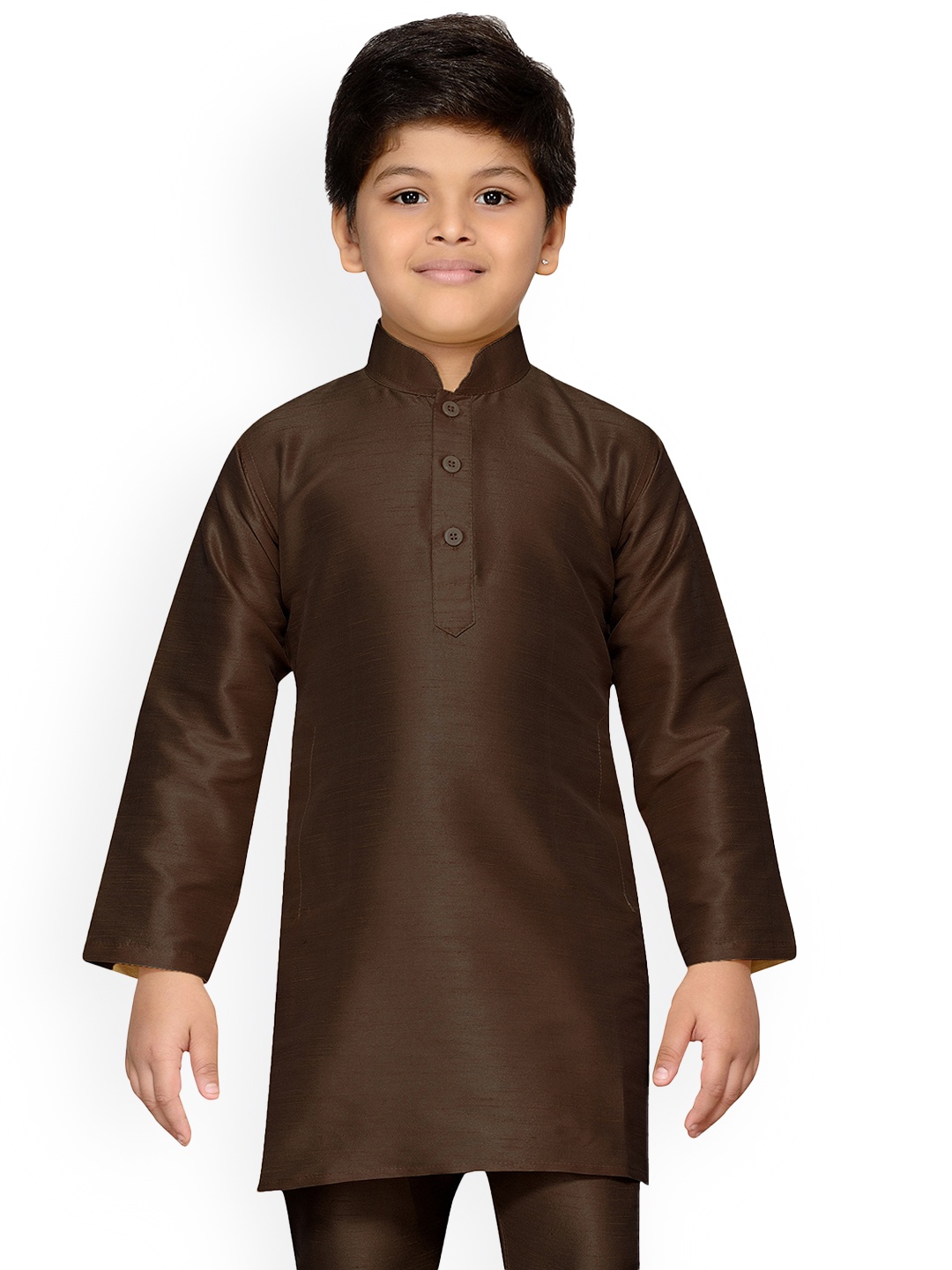 

Aj DEZInES Boys Mandarin Collar Long Sleeves A-Line Kurta, Coffee brown