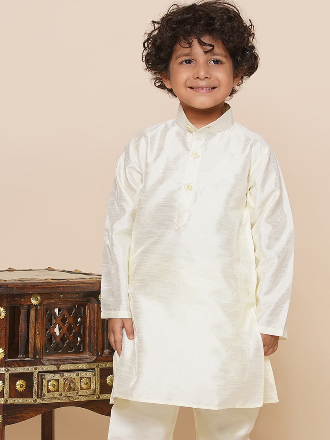 

Aj DEZInES Boys Band Collar Long Sleeves A-Line Kurta, Yellow