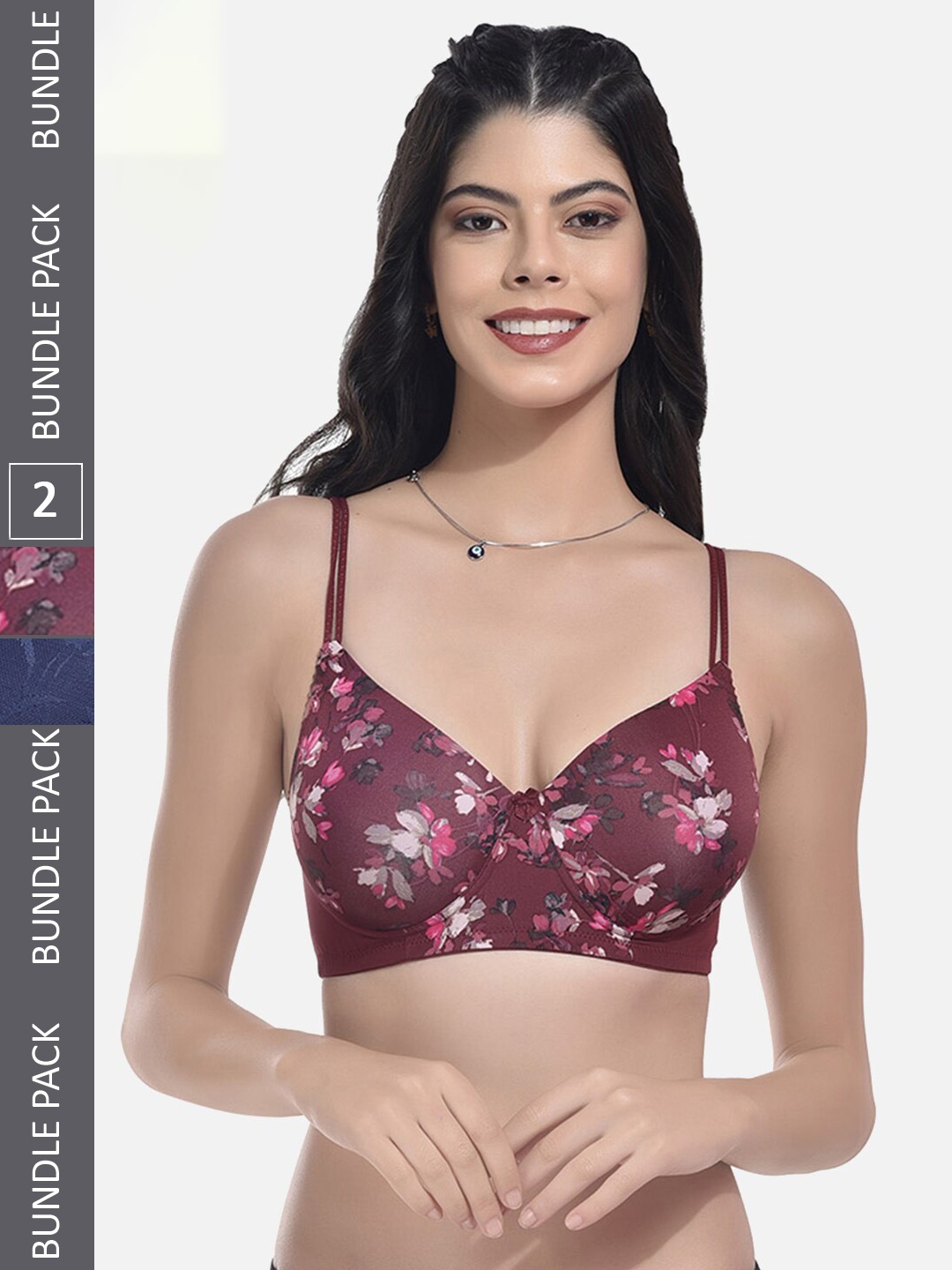 

StyFun Pack Of 2 Printed Full Coverage Lightly Padded T-shirt Bra With All Day Comfort, Maroon