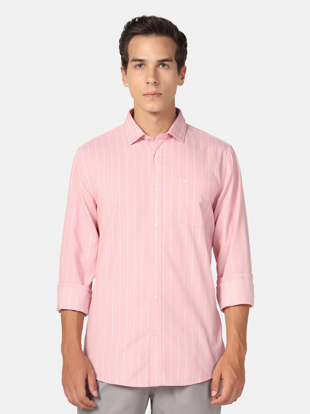 

Blackberrys India Slim Vertical Stripes Opaque Cotton Casual Shirt, Peach