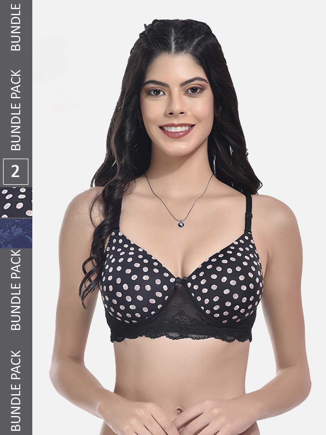 

StyFun Pack Of 2 Printed Bras Full Coverage Lightly Padded, Black