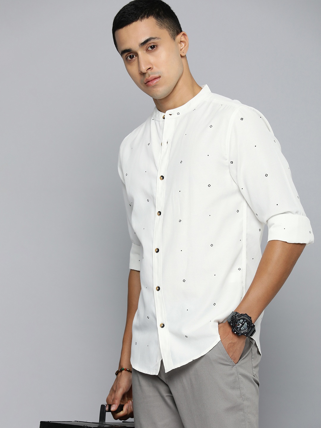 

R.Code by The Roadster Life Co. Geometric Printed Casual Shirt, White