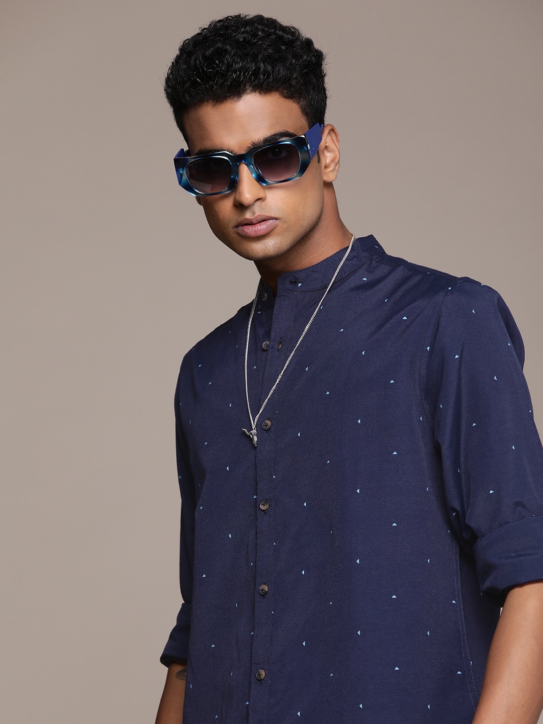 

R.Code by The Roadster Life Co. Geometric Printed Casual Shirt, Navy blue
