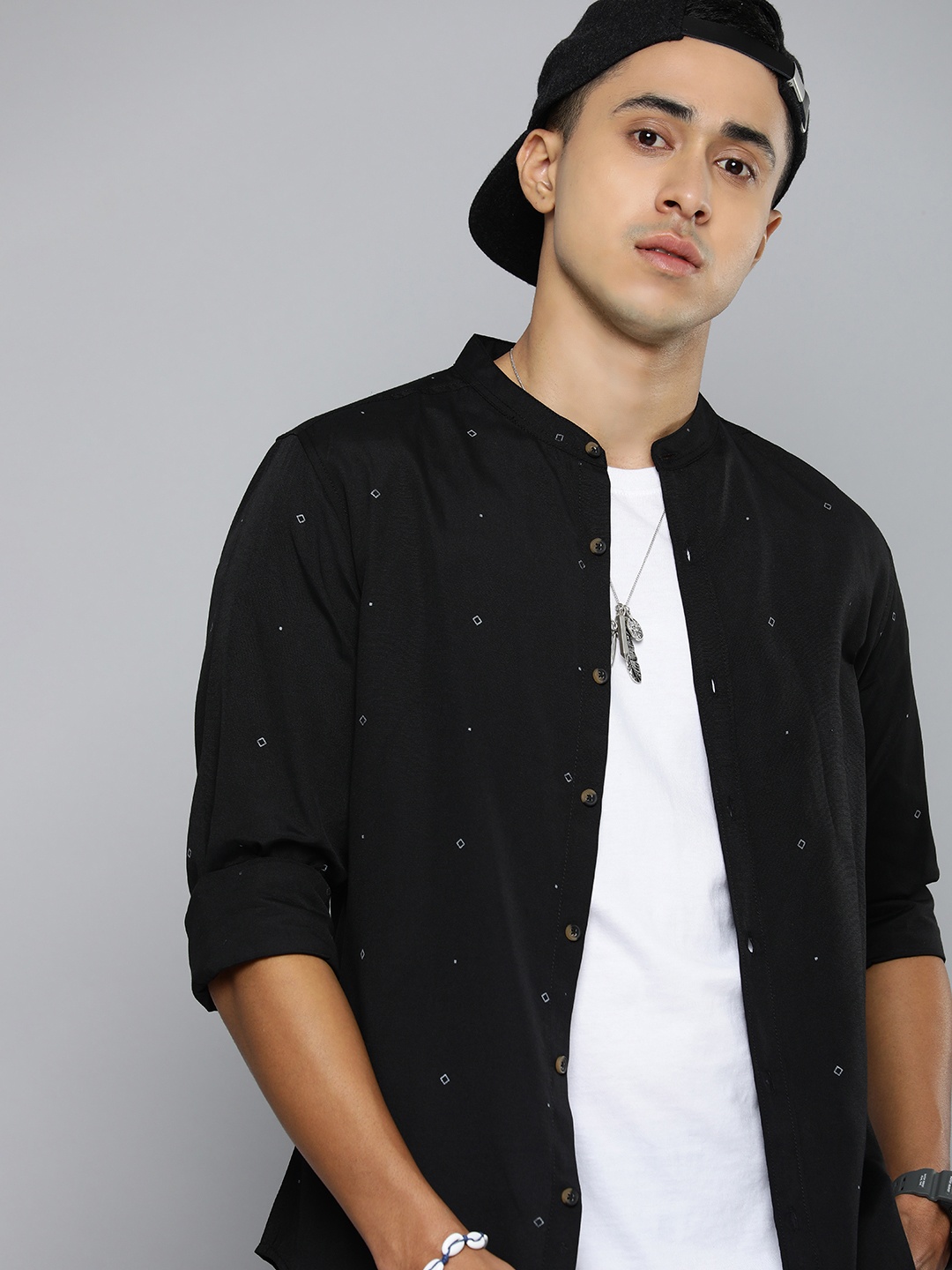 

R.Code by The Roadster Life Co. Geometric Printed Casual Shirt, Black